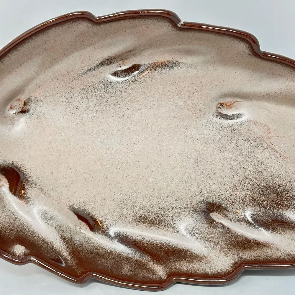 Vintage Frankoma Pottery 226 Leaf Dish Plainsman Brown Ceramic Bowl Tray MCM